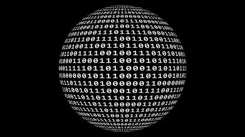 Loopable: Sharp White Binary Digital Code on Spherical Surface Abstract Video stock 100998387