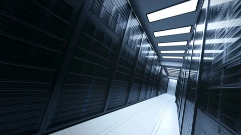Loopable shot with camera passing through the server rooms Stock Footage 82329736