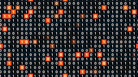 Loopable: Sliding Grid of Binary Numbers With Orange Squares Stock Footage 158975578
