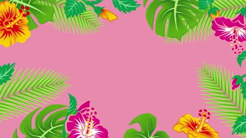 Loopable swaying hibiscus flowers and tropical leaves frame animation Video stock 155906948
