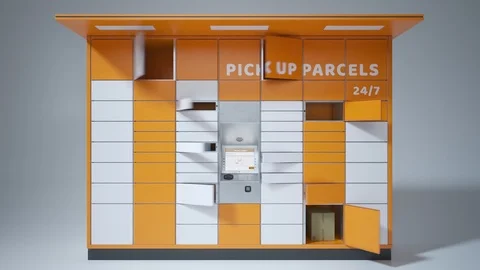 Loopable timelapse animation of the parcel locker. Doors open and close rapidly. Stock Footage 112593163