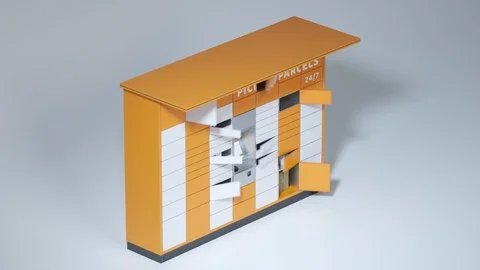 Loopable timelapse animation of the parcel locker. Doors open and close rapidly. Stock Footage 112594120