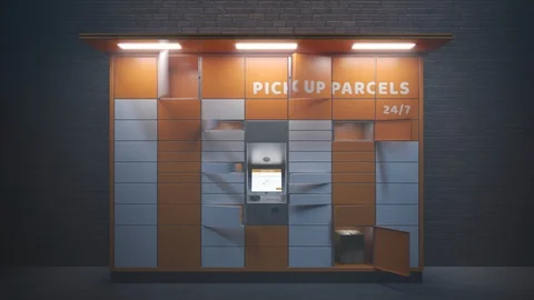 Loopable timelapse animation of the parcel locker. Doors open and close rapidly. Stock Footage 112594319