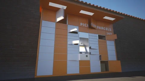 Loopable timelapse animation of the parcel locker. Doors open and close rapidly. Stock Footage 112595712