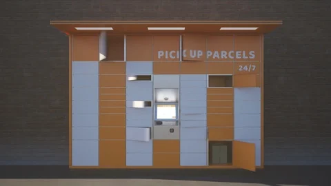 Loopable timelapse animation of the parcel locker. Doors open and close rapidly. Stock Footage 112599664