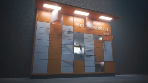 Loopable timelapse animation of the parcel locker. Doors open and close rapidly. Stock Footage 112601319