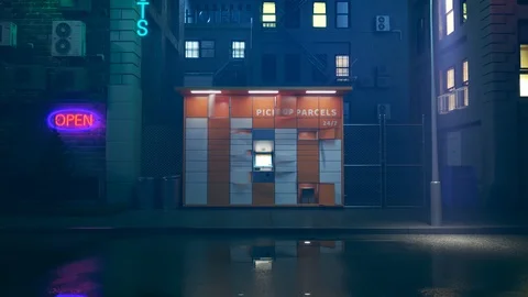 Loopable timelapse animation of the parcel locker. Doors open and close rapidly. Stock Footage 119966559