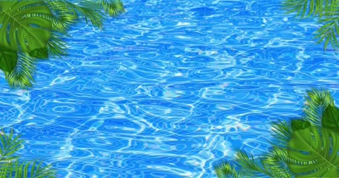 Loopable tropical pool water background with monstera leaves template Stock Footage 336513195