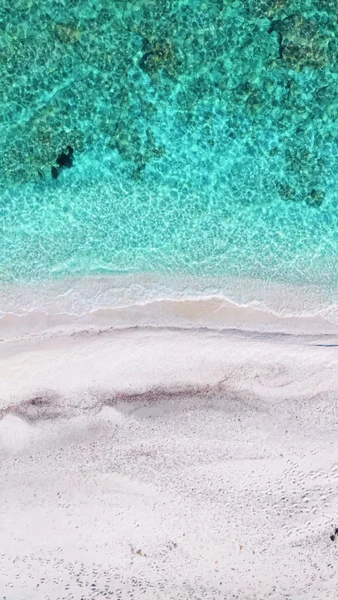 Loopable vertical top down view of a white sand beach with turquoise sea Stock Footage 332482881