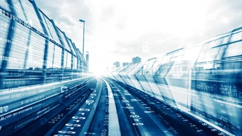 Loopable video of digital data flow on road in concept of program coding Video stock 164869459