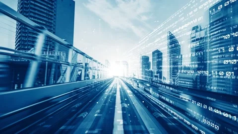 Loopable video of digital data flow on road in concept of program coding Video stock 164869560