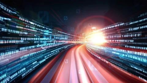 Loopable video of digital data flow on road in concept of program coding Video stock 164874710