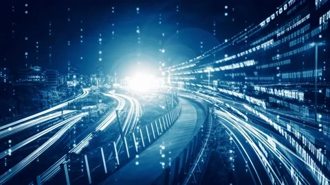 Loopable video of digital data flow on road in concept of program coding Video stock 165170645
