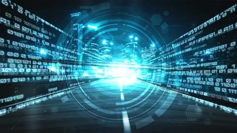 Loopable video of digital data flow on road in concept of program coding Video stock 165234761