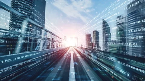 Loopable video of digital data flow on road in concept of program coding Video stock 165295807
