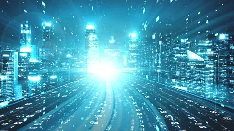 Loopable video of digital data flow on road in concept of program coding Video stock 166054953