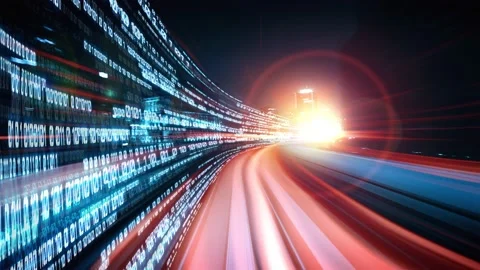 Loopable video of digital data flow on road in concept of program coding Video stock 166381221