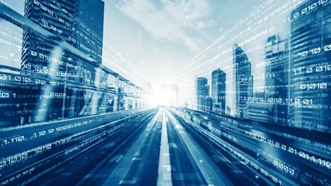 Loopable video of digital data flow on road in concept of program coding Video stock 166540049
