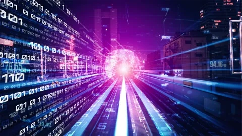 Loopable video of digital data flow on road in concept of program coding Video stock 168577646