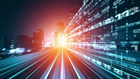 Loopable video of digital data flow on road in concept of program coding Video stock 168635053