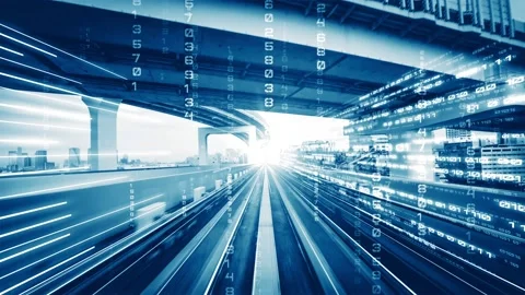 Loopable video of digital data flow on road in concept of program coding Stock Footage 168842915