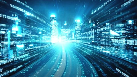 Loopable video of digital data flow on road in concept of program coding Video stock 168914321