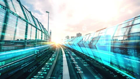 Loopable video of digital data flow on road in concept of program coding Stock Footage 168951853