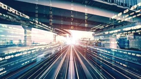 Loopable video of digital data flow on road in concept of program coding Stock Footage 169678590