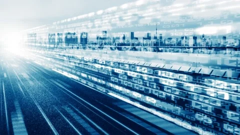 Loopable video of digital data flow on road in concept of program coding Stock Footage 169740265