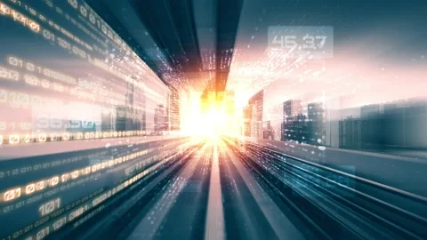 Loopable video of digital data flow on road in concept of program coding Stock Footage 169779565