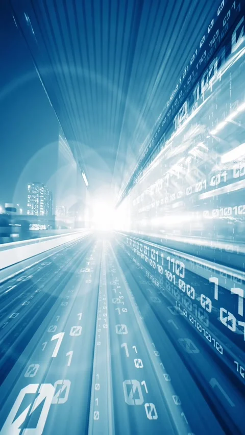 Loopable video of digital data flow on road in concept of program coding Stock Footage 291209400