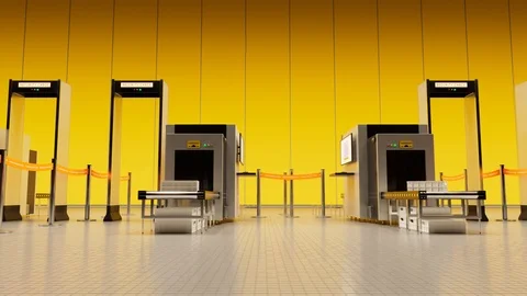 Loopable view at airport security check. Body scanners and luggage X-ray. 4k HD Video stock 126285054
