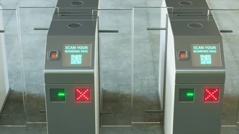 Loopable view at mobile border gates at the airport. Scan boarding pass. 4k HD Stock-Footage 126273298