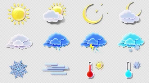 Loopable weather icons on transparent background Stock Footage 218590517