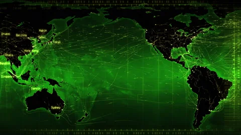 Loopable world map with connections and cities. Green. Stock Footage 59603799