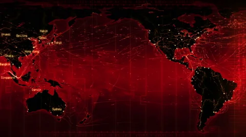 Loopable world map with connections and cities. Red. Stock Footage 59603869