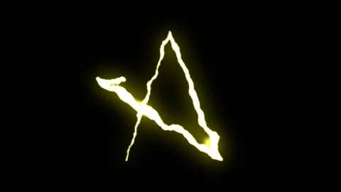 Loopable YELLOW neon Lightning bolt STAR symbol shape flight on black background Stock Footage 91611085