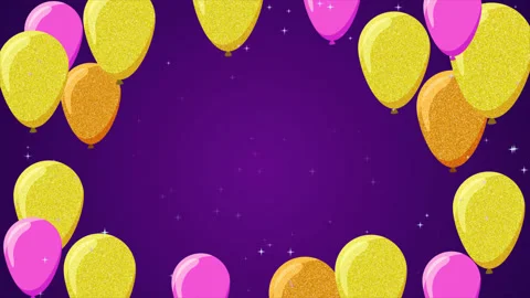 Looped 2d animation of multicolored glitter balloon frame on dark background Stock Footage 148261459