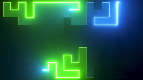 Looped 3d animation. Abstract background with geometric blue green neon lines Stock Footage 207873091