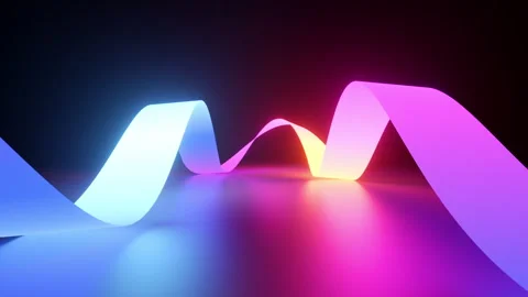 Looped 3d animation, abstract background with glowing neon wavy ribbon. Stock Footage 241407511