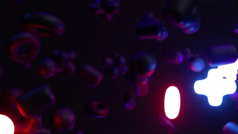 Looped 3d animation, cycled abstract dark background with assorted neon Stock Footage 220799273