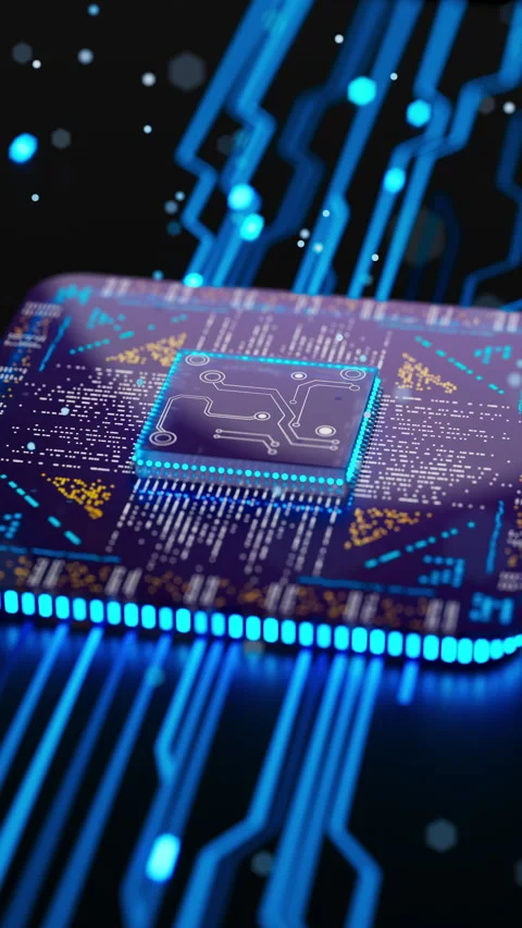 Looped 3D animation of a high-tech processor on a circuit board Stock Footage 341883806