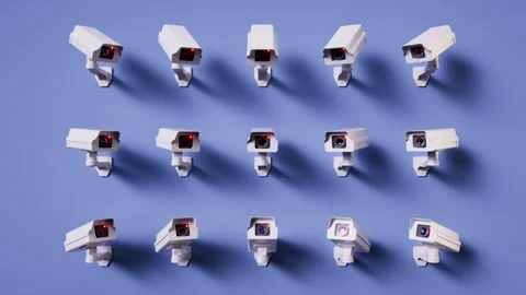 Looped 3d animation. Multiple surveillance cameras Stock Footage 295923218