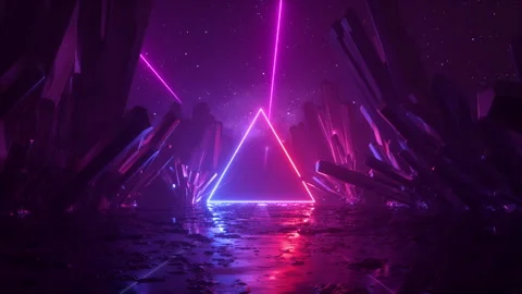 Looped 3d animation, neon triangular frame Stock Footage 235535405
