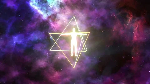 A looped 3D animation of the rotation of two tetrahedrons (Merkaba) inside Video stock 145150931