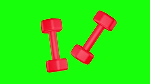 Looped 3D animation of two red dumbbells rotating on a chroma key Video stock 326637968