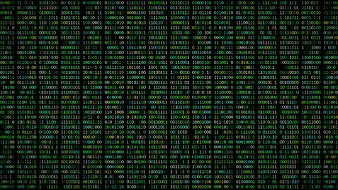 Looped 3D binary animation with green, cyan and yellow glow. Stock Footage 348018945