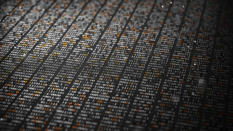 Looped 3D binary animation with orange lights on a dark surface. 動画素材 344167512