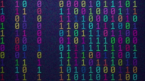 Looped 3D binary animation with vibrant multicolor neon digits. Stock Footage 348018694