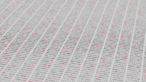 Looped 3D binary animation on a white grid with red glowing accents. Stock Footage 341888315